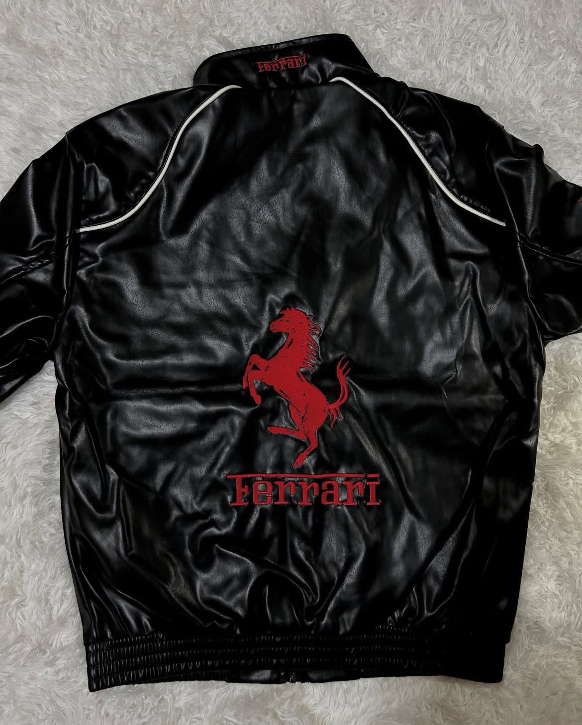 BLACK FERRARI SCUDERIA LEATHER RACING JACKET