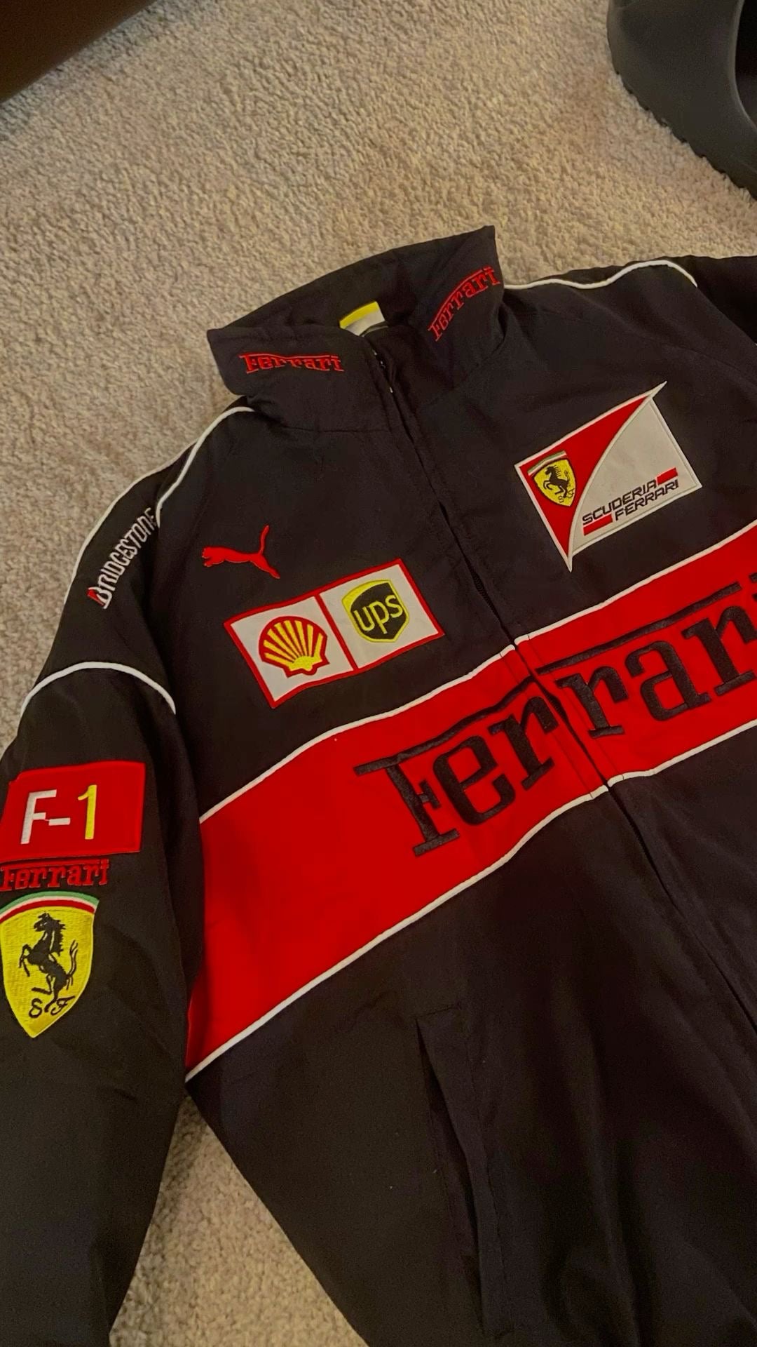 BLACK FERRARI SCUDERIA F1 RACING PARACHUTE JACKET