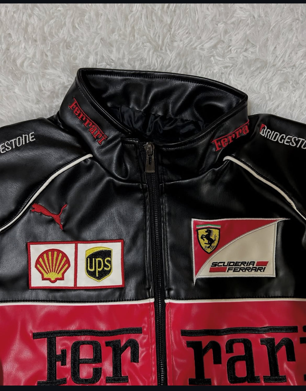 BLACK FERRARI SCUDERIA LEATHER RACING JACKET