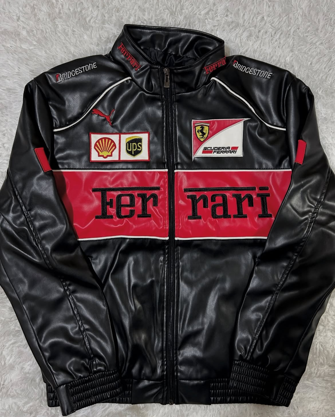 BLACK FERRARI SCUDERIA LEATHER RACING JACKET